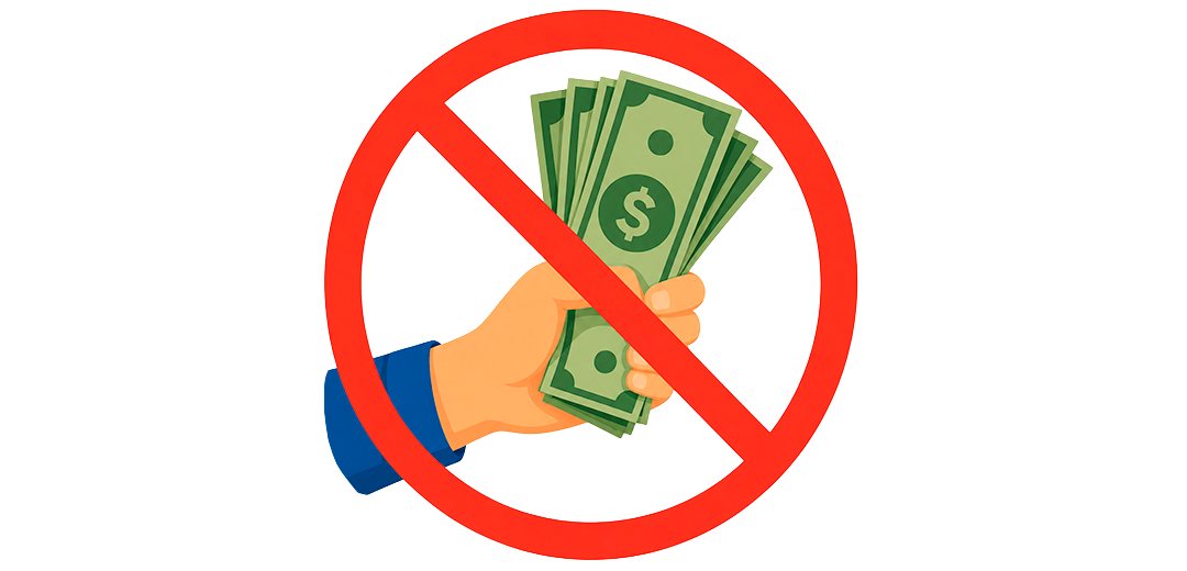 Free Painting Estimates and Transparent Pricing Illustration of a hand holding money with a red prohibition sign, symbolizing free estimates and no hidden costs for painting services.