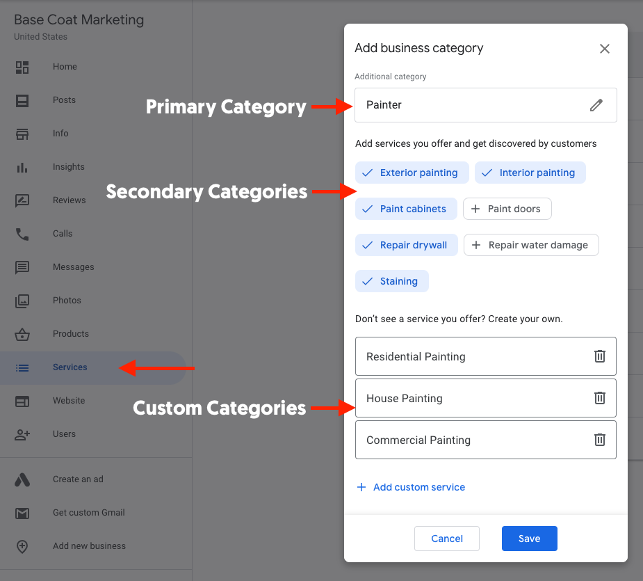 Google Business Profile Service Categories