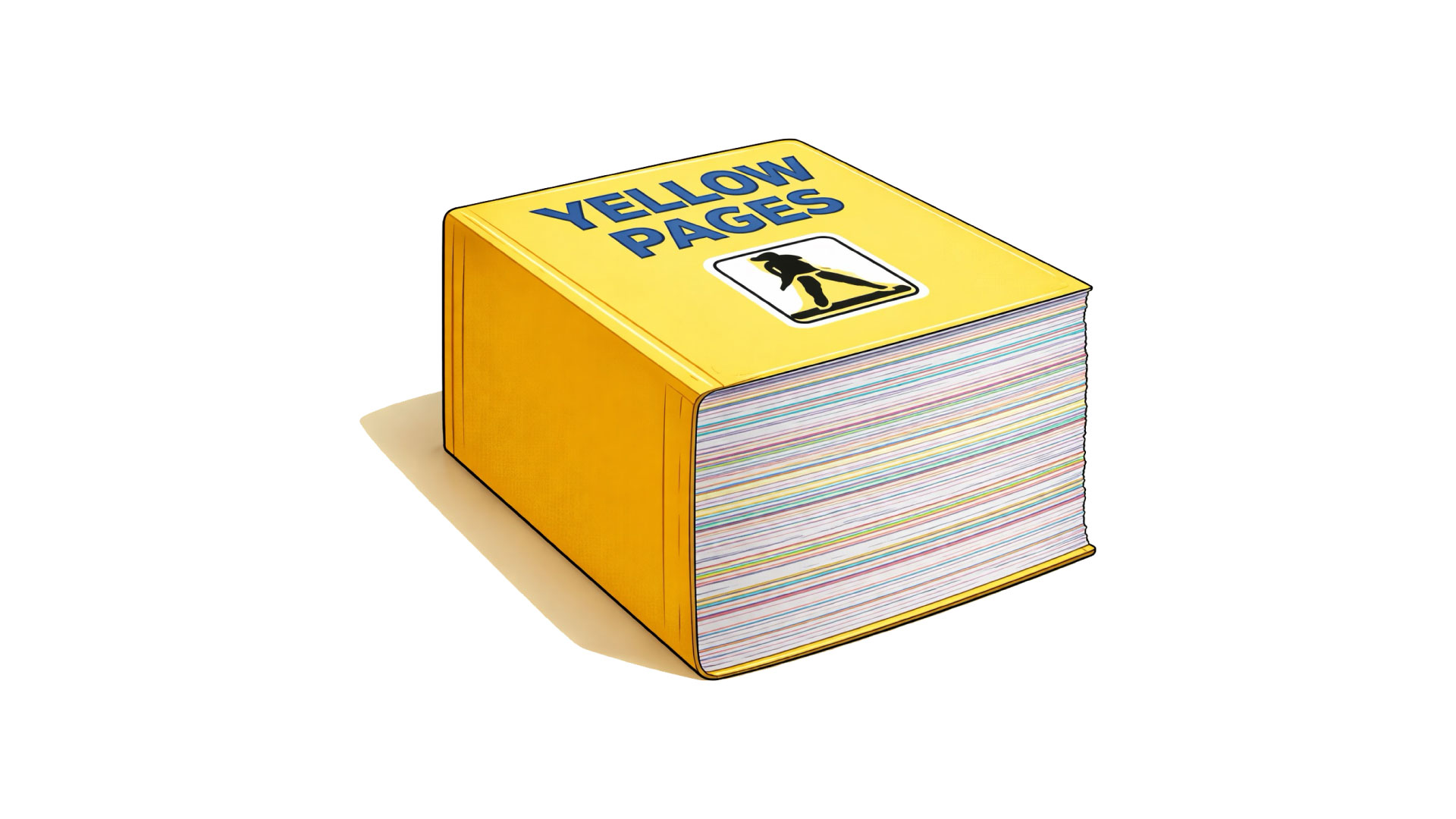 A yellow "Yellow Pages" book with a painter icon on the cover, representing traditional methods for finding local clients.