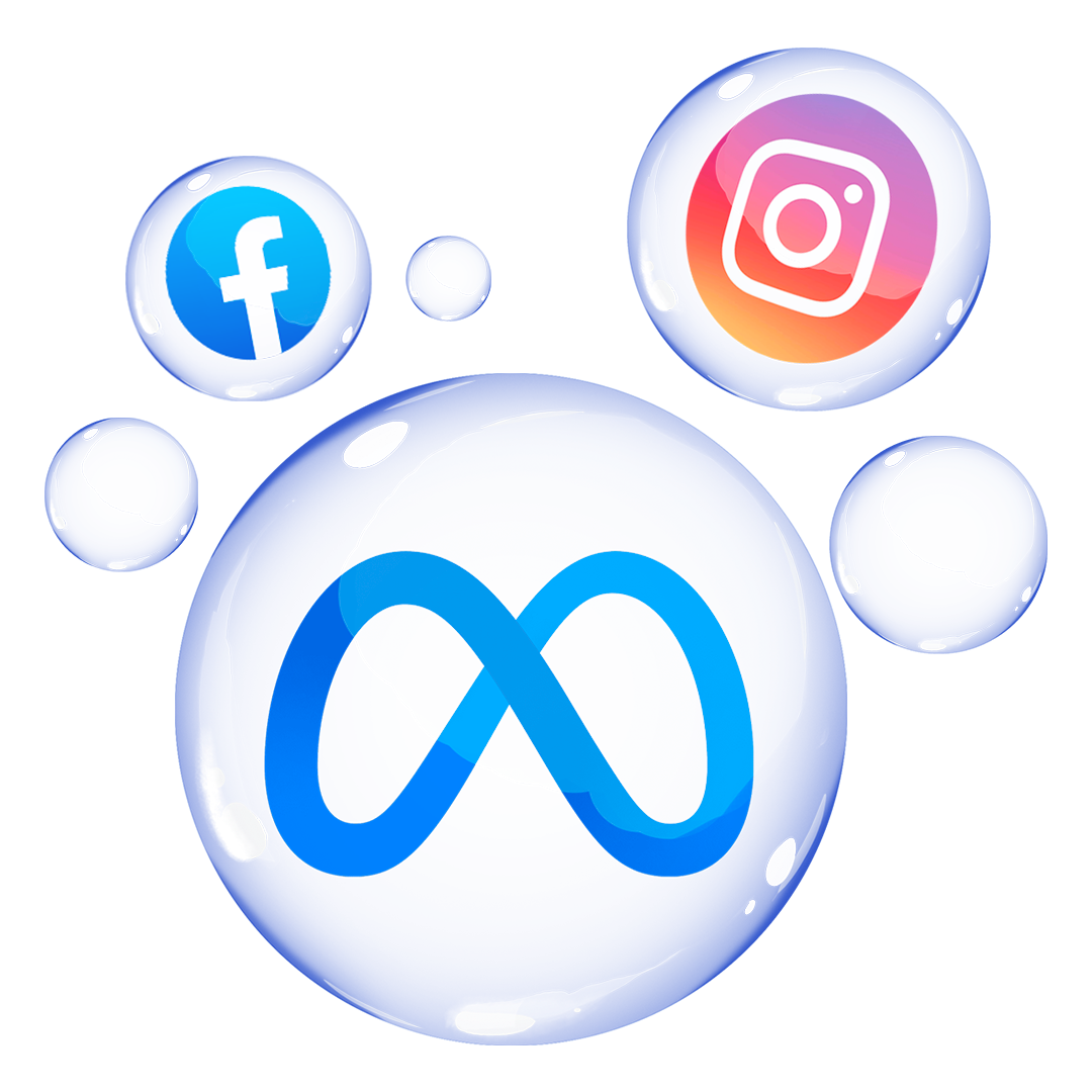 Social Media Marketing for Painting Companies Meta, Facebook, and Instagram logos in bubbles.