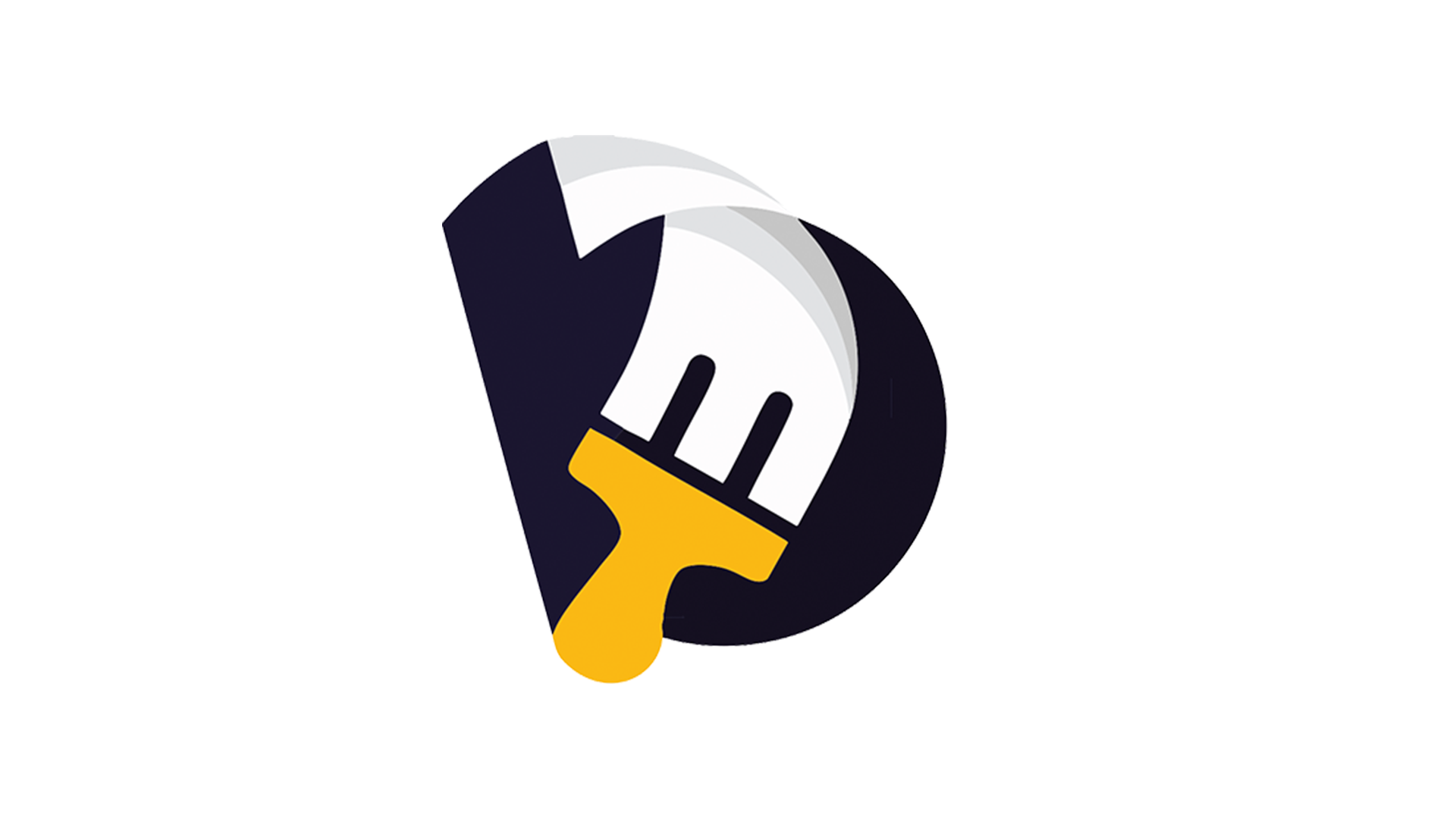Base Coat Marketing Logo Design Base Coat Marketing stylized logo, featuring a yellow paintbrush in a dark blue background.