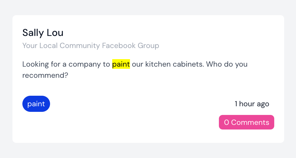 Facebook Group Comment for Cabinet Painting